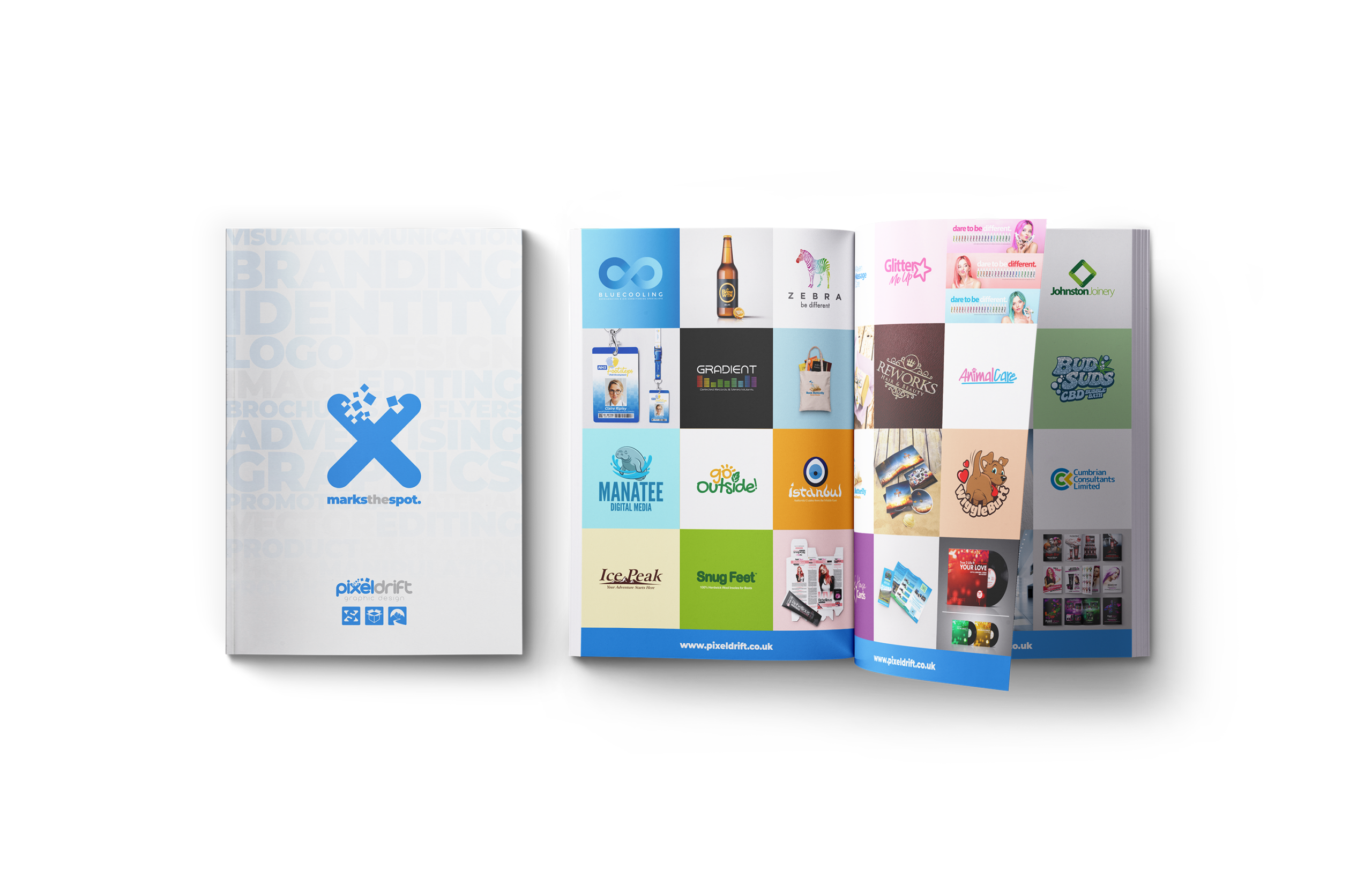 image for Pixel Drift graphic design and branding portfolio booklet