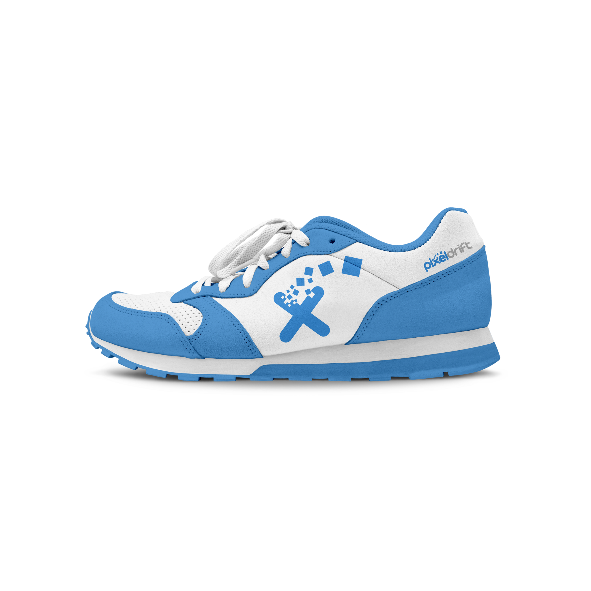 photo of blue and white athletic show designed by Pixel Drift